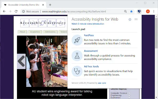 Accessibility Insights extension screenshot